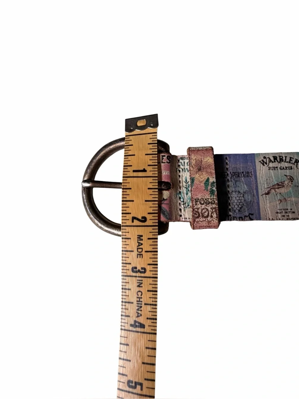 Fossil Ladies Leather Casual Belt with Retro Floral Advert Motif, Medium 35”-37” - Picture 10 of 11